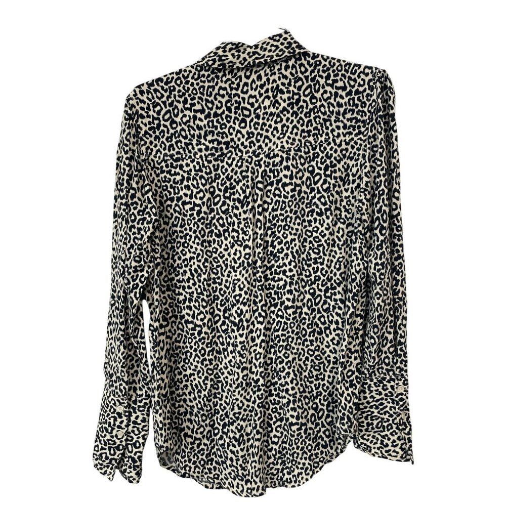 Something Navy Leopard Button Front Blouse Size X… - image 4